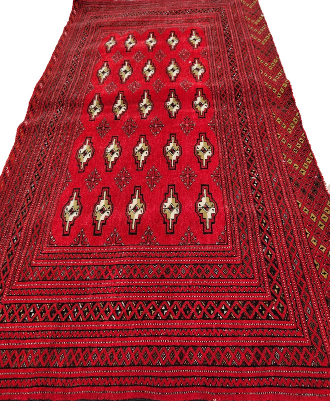 ANTIQUE HAND WOVEN TOURKMON VINTAGE WOOL VG DYE RED 54"x27" gallery