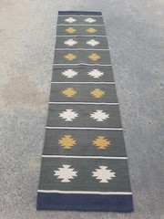Vintage Handmade Traditional Geometric Green Kilim Floor Rug Carpet 235x60cm