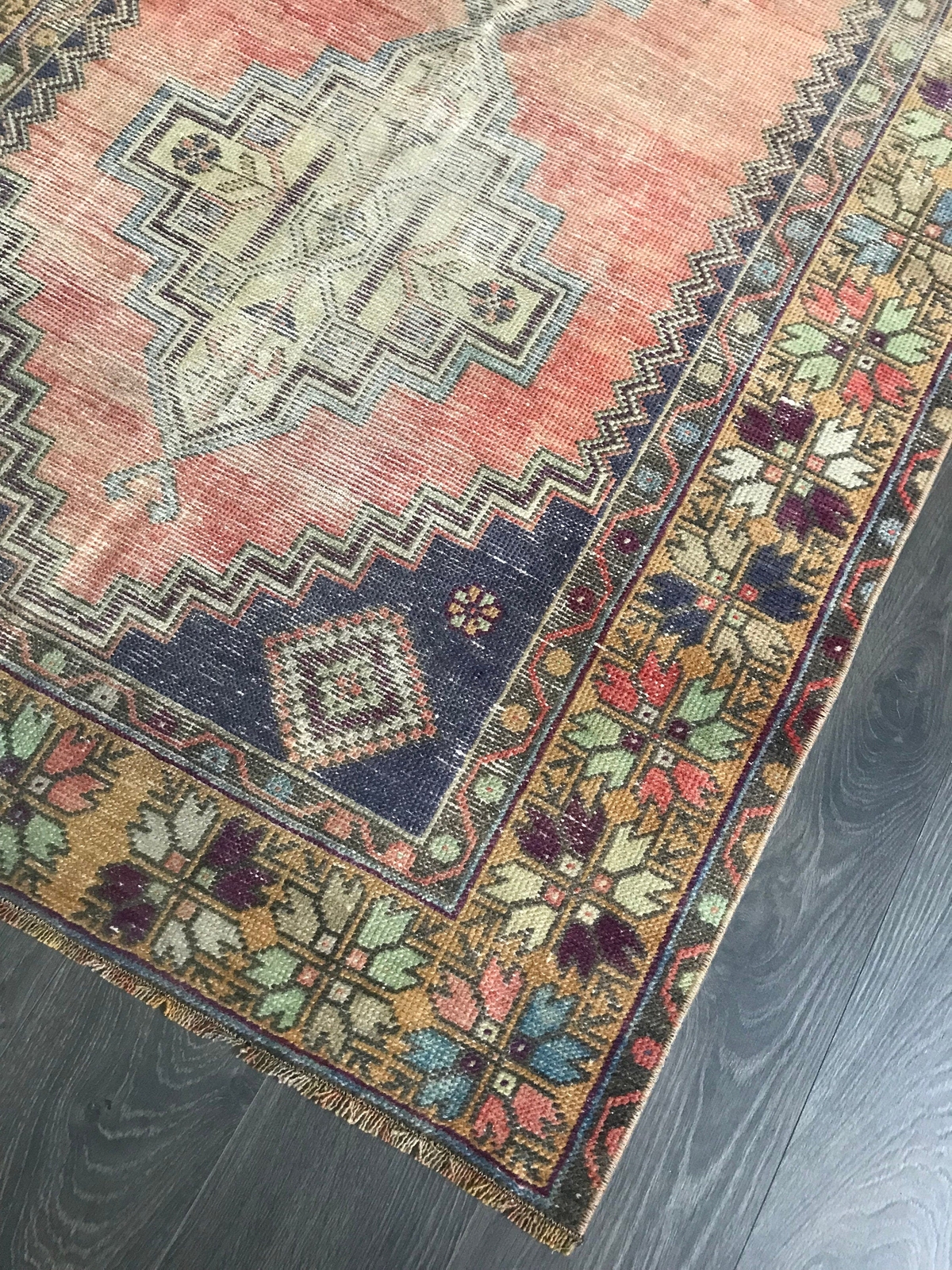 Orange Turkish Rug , Distressed Rug , Turkish Accent Rug , Faded Oushak Rug , Be gallery