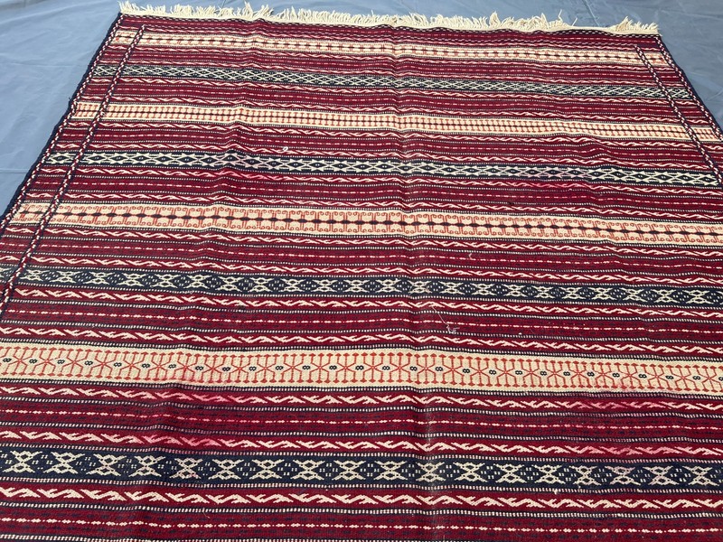 Vintage Afghan Handwoven Sumak Kilim Rug Geometric Tribal Wool Bedroom Rug gallery