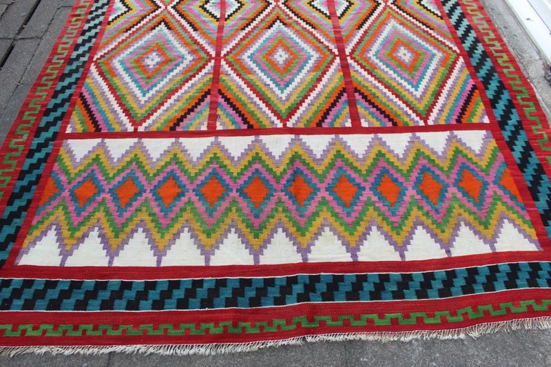 Kilim Vintage Traditional Hand Made Oriental Red Green Wool Kilim 310x202cm gallery