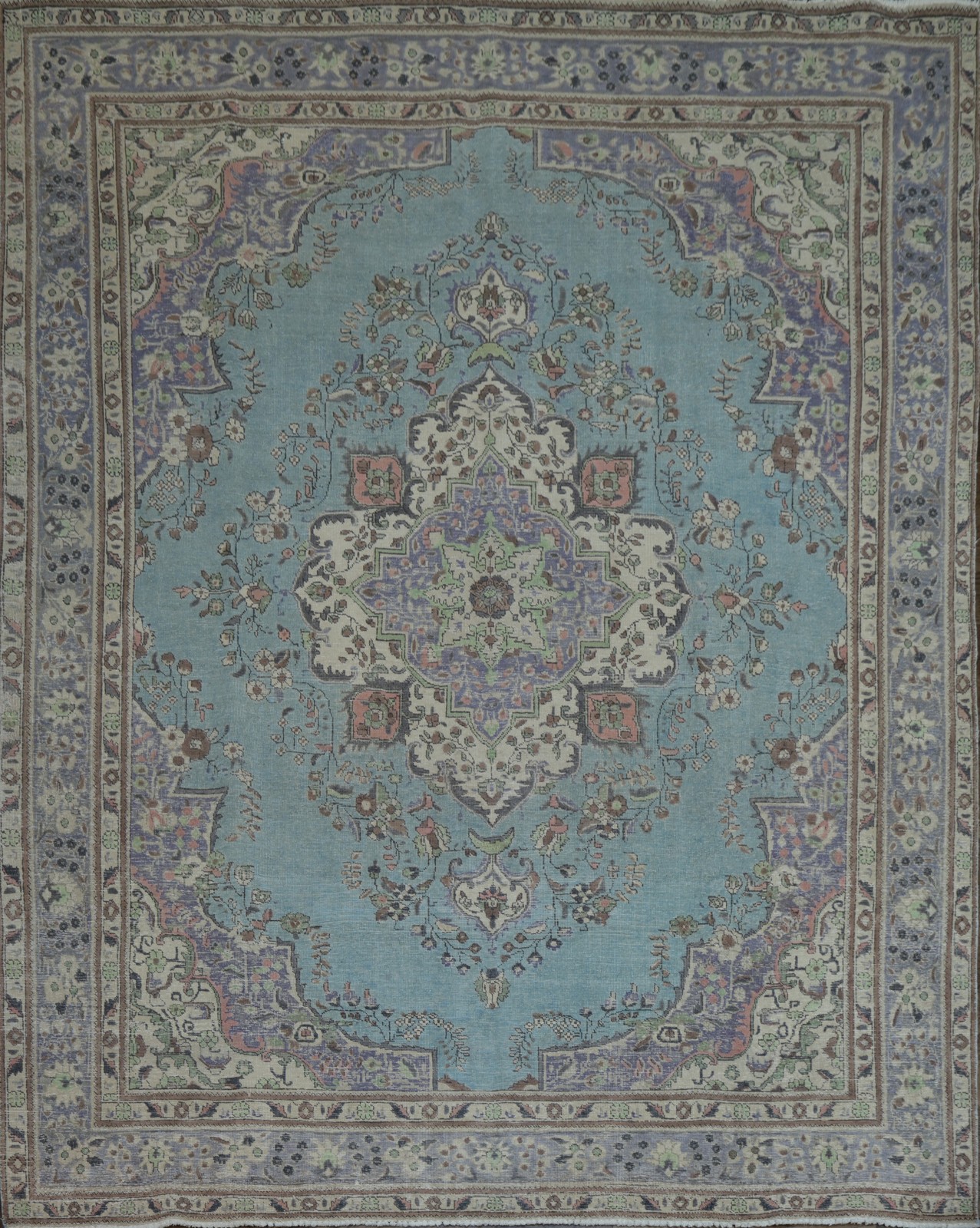Light Blue Medallion Area Rug 10x12 Ft Hand-Knotted Over-Dyed Wool Carpet gallery
