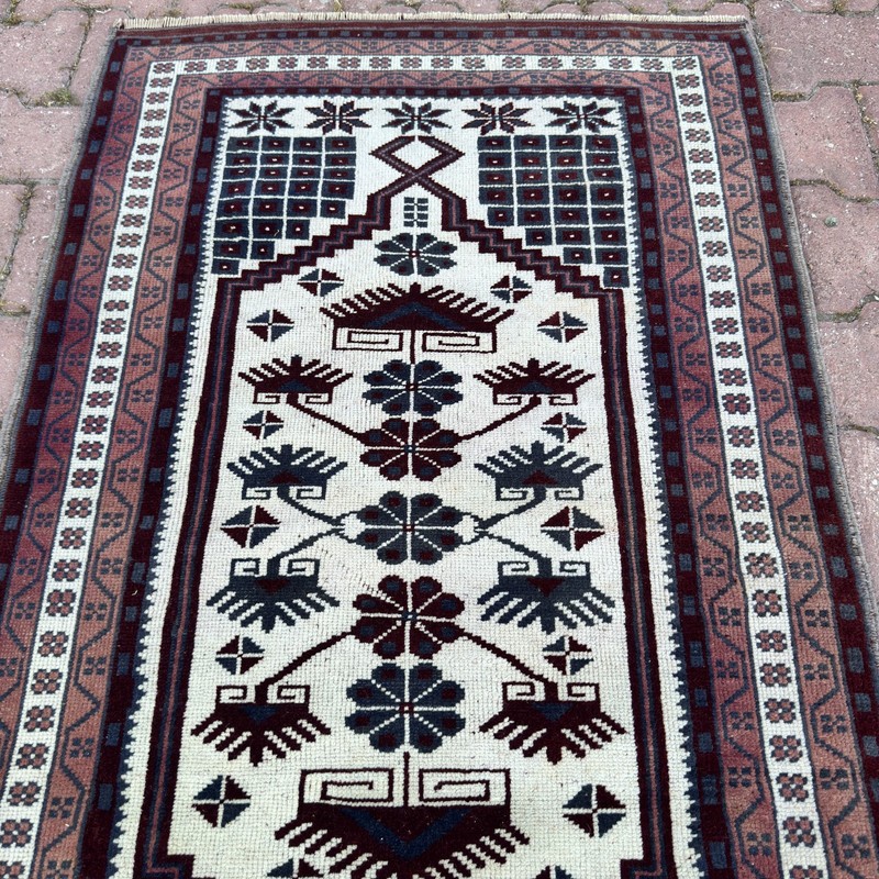Burgundy Ivory 2x4 ft Vintage Turkish Wool Small Oriental Rug - Tariff Free gallery