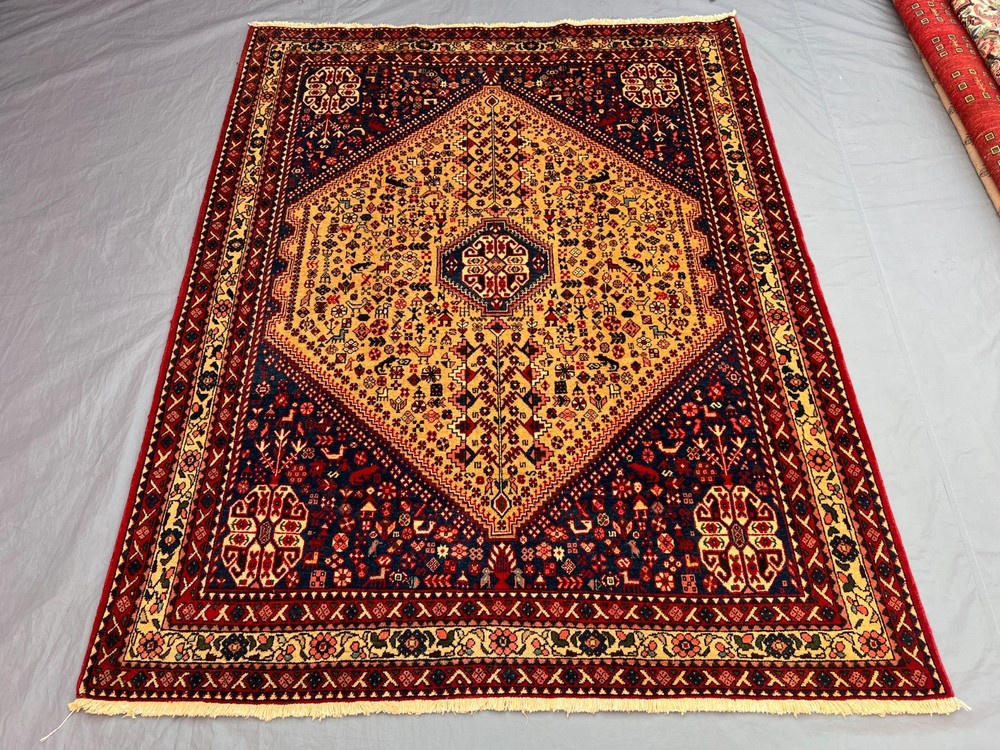 5'1x6'6 Ft Vintage Caucasian Style Rug Red Yellow Tribal Medallion Wool Carpet