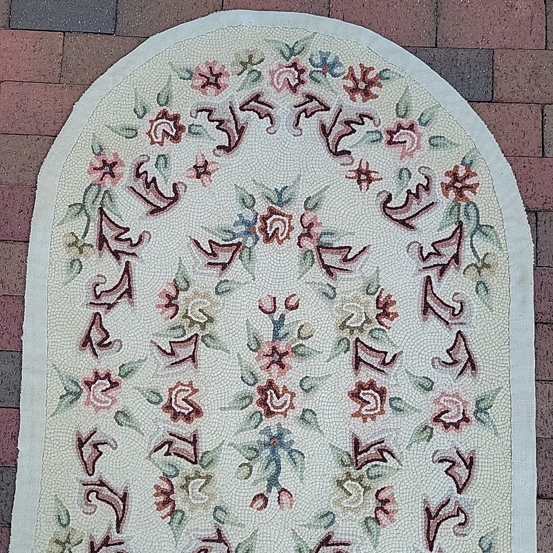 Floral Needlepoint Rug Oval Handmade Primitive Punch Needle Earth Tone 33x54 GVC gallery