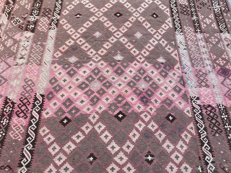 8x12 ft Oriental Afghan Geometric Handwoven Faded Traditional Turkmen Kilim Rug gallery