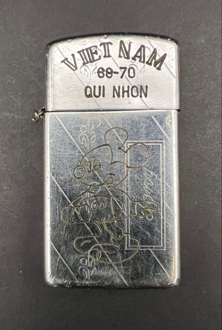 Zippo Vietnam War Slim Mickey Mouse Hand Engraved Lighter Vintage from Japan gallery