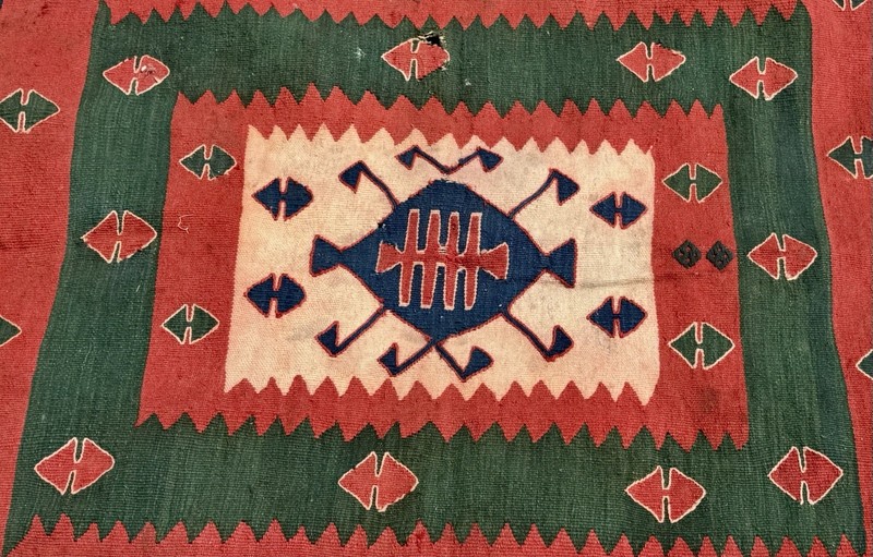 Rare Primitive Style Balıkesir Folk Kilim Rug from Turkey (170 cm x 130 cm) gallery