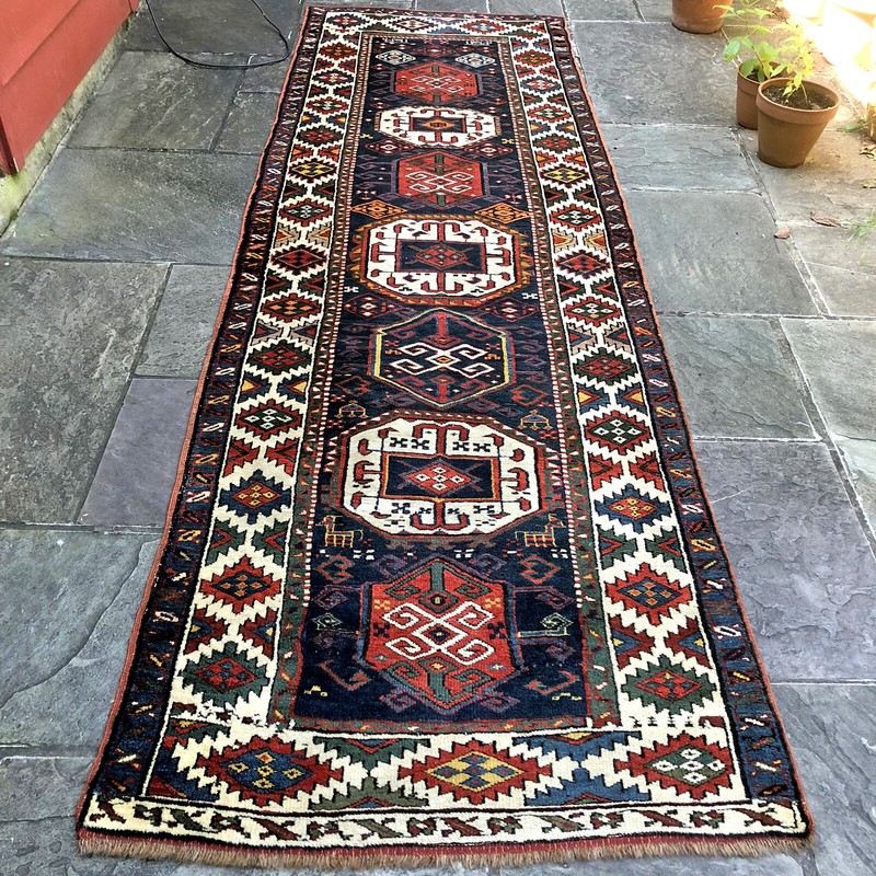 Antique Dated Shahsavan, Caucasian Kazak Rug Runner 3'7'' x 11'2'' Collectible gallery