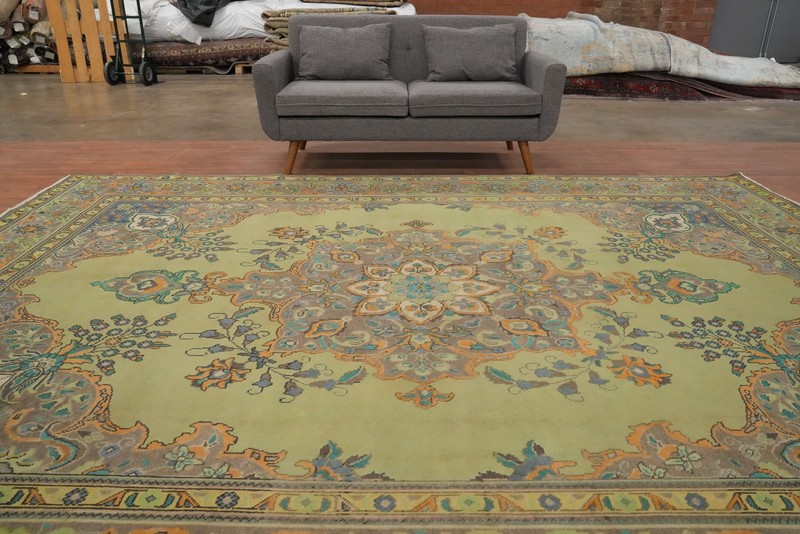 Traditional Green Overdyed Handmade Area Rug 9x12 Living Room Vintage Carpet gallery