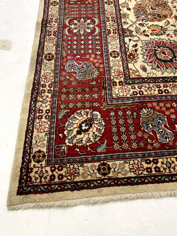 Antique Oriental Hand-Knotted Wool Area Rug Signed Ivory/Red/Blue 11'6" x 16'3" gallery