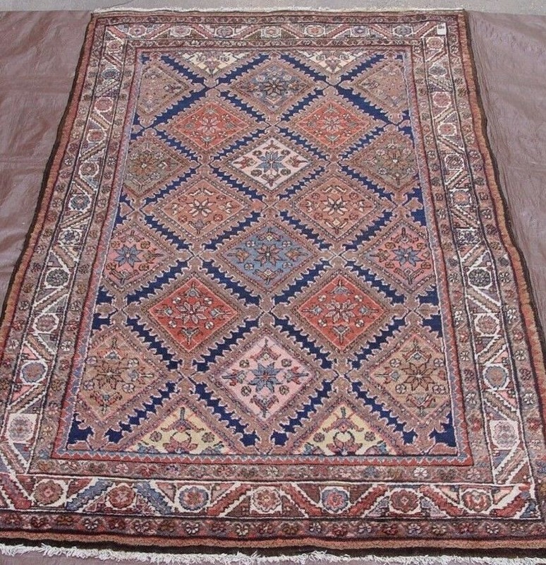 4'6" x 7' ANTIQUE KURDISH TRIBAL HAND KNOTTED WOOL DIAMOND DESIGN RUG gallery