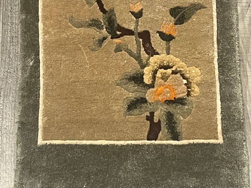 Vintage Chinese Silk Woven Rug With Bird & Flowers 25''x12'' Collectible gallery