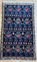 Fine Antique 2×3 Sennehh Rug C. 1910 Golfarang Flower pattern Navy Peach Ivory