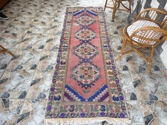 1970s Vintage Turkish Runner Rug Farmhouse Handmade Tribal Hallway Carpet 3×9 ft