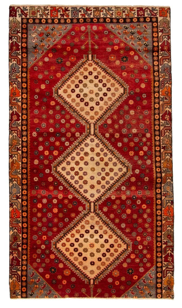 Vintage 4'10" x 8'8" Traditional Hand Knotted Vegetable Dye Wool Area Rug