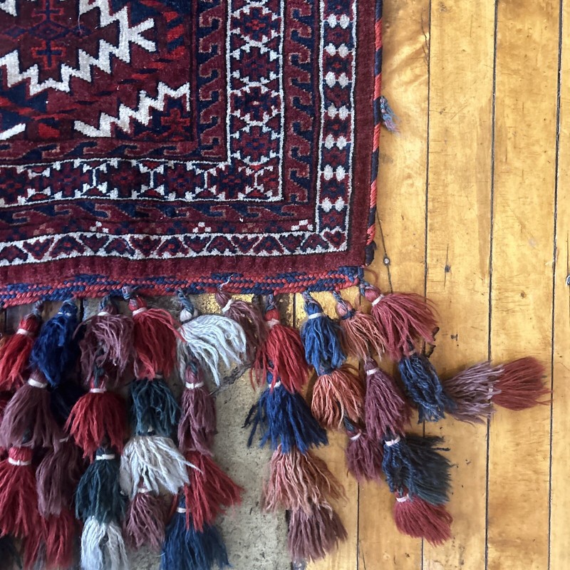 ANTIQUE TURKOMAN ASMALEK Yomud Rug Large Size 47”x36” Approx gallery
