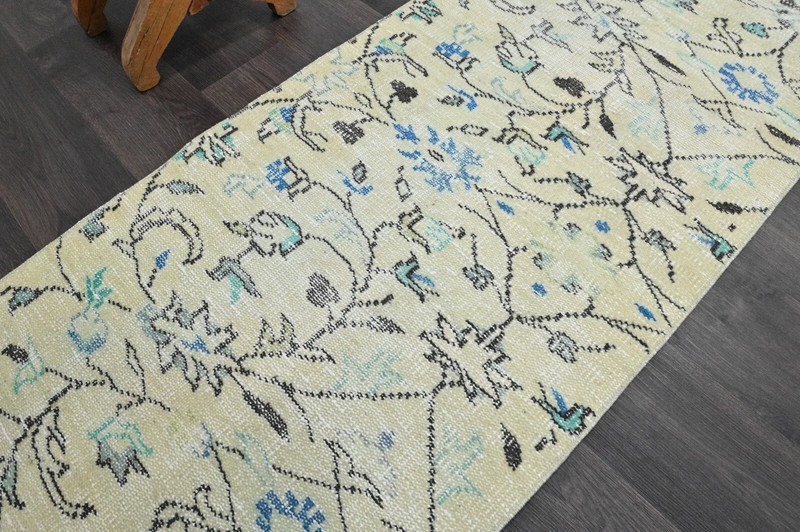 Vintage Turkish Runner Rug 2x10ft Wool Anatolian Handmade Hallway Oushak BEIGE gallery