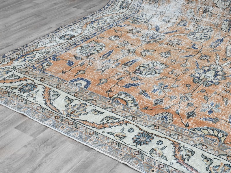 9x12 Vintage Turkish Rug, Orange Floral, Handmade Wool Area Rug, Large Carpet gallery