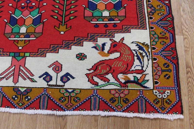 Vintage Oriental Rug Bright Red Tribal Wool Carpet 150 X 110 CM gallery