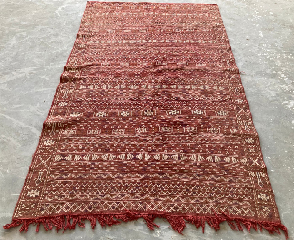 Vintage Traditional Handmade Beautiful Moroccan Kilim Floor Rug Carpet 234x138cm