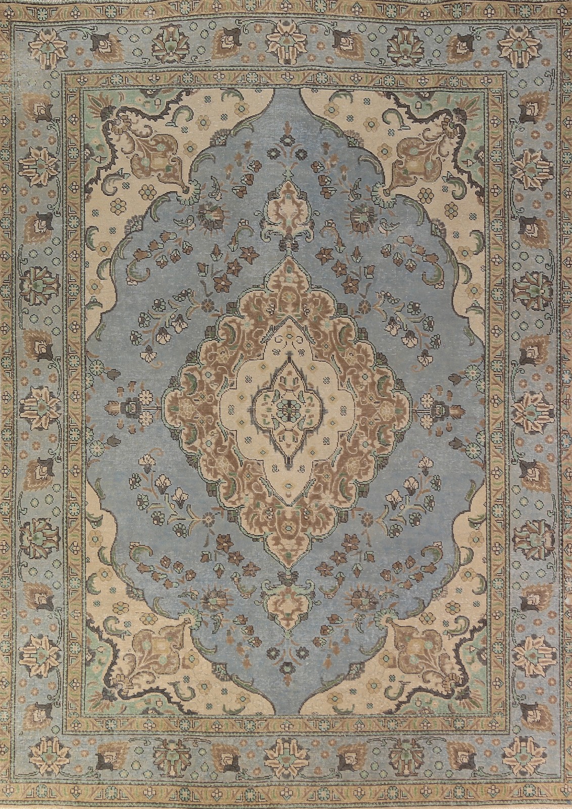 Light Blue Distressed Area Rug 8x11 Ft Hand-Knotted Over-Dyed Oriental Carpet gallery