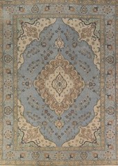 Light Blue Distressed Area Rug 8×11 Ft Hand-Knotted Over-Dyed Oriental Carpet