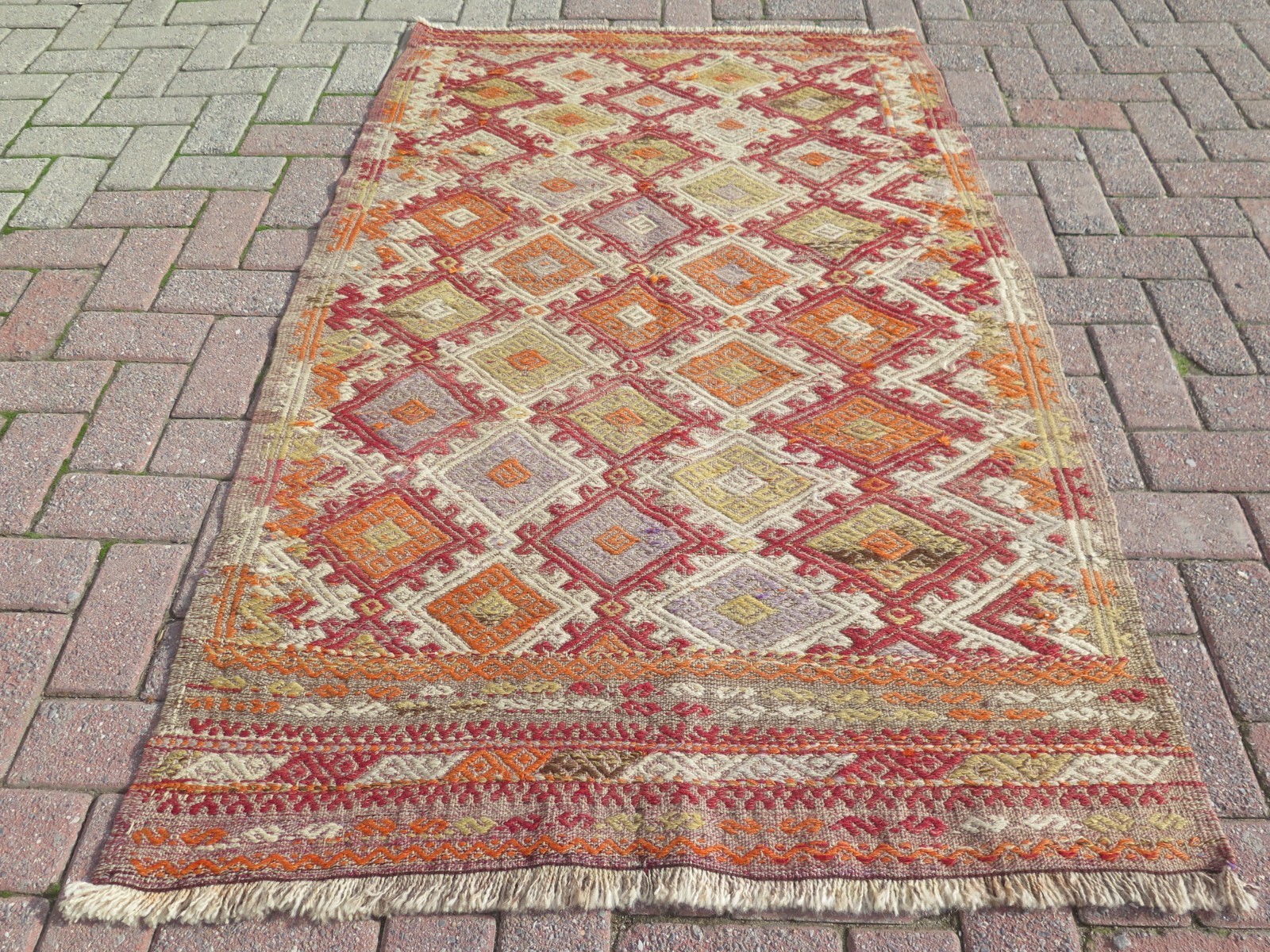 Vintage Turkish Kilim, Handmade Floor Carpet Embroidery Boho Rug Bedroom 41"x63" gallery