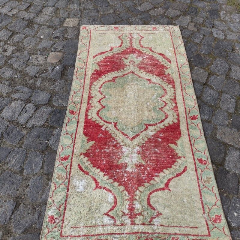Pastel 2x5 Turkish kitchen rug 2.43 x 4.95ft Vintage Handmade 74 x 151 cm runner gallery