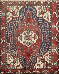Authentic Vintage Red Area Rug 5×7 Hand-knotted Wool Traditional Style Carpet