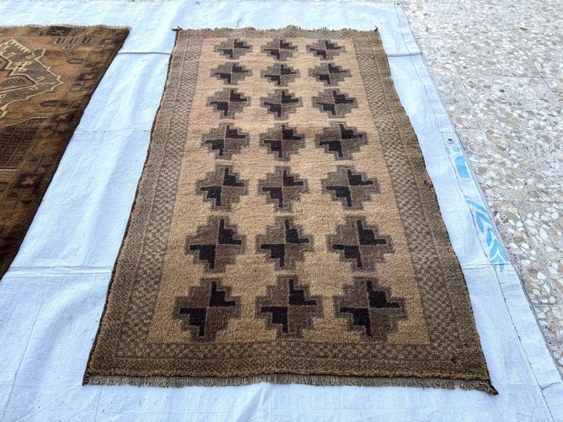 1930s Terracotta Afghan Baluchi Muted Rug 3x5 Antique Faded Geometric Old Carpet gallery