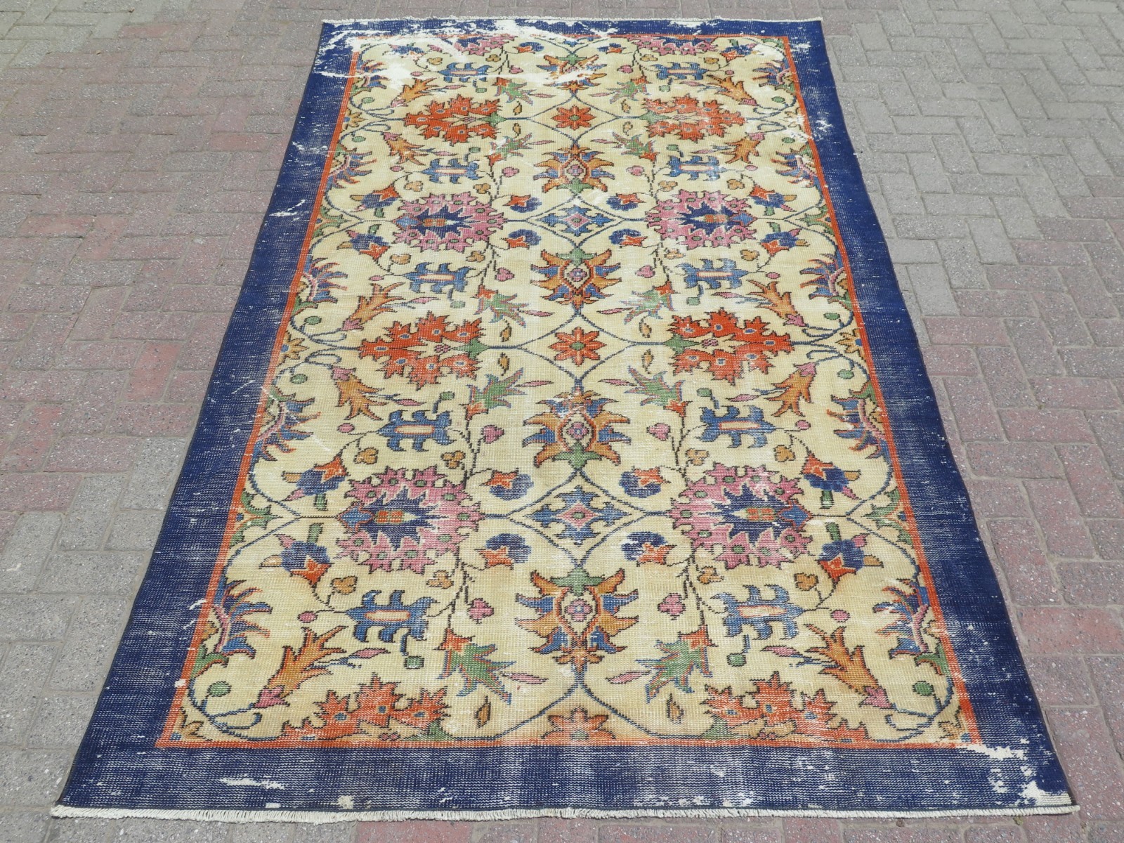Vintage Anatolia Carpet, Distressed Rugs, Large Red Carpet Handmade Rug 67"X107" gallery