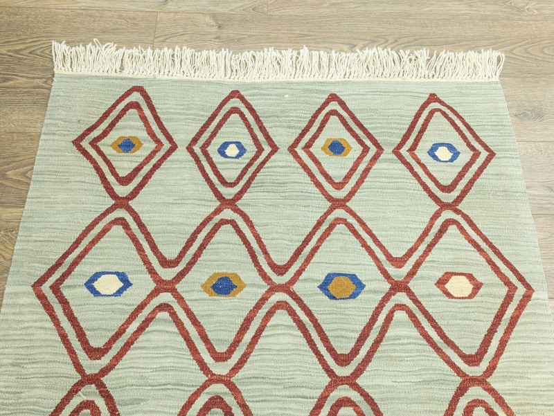 Living Room Rug 4x6 Handwoven Turkish Kilim Sage Terracotta Organic Modern gallery