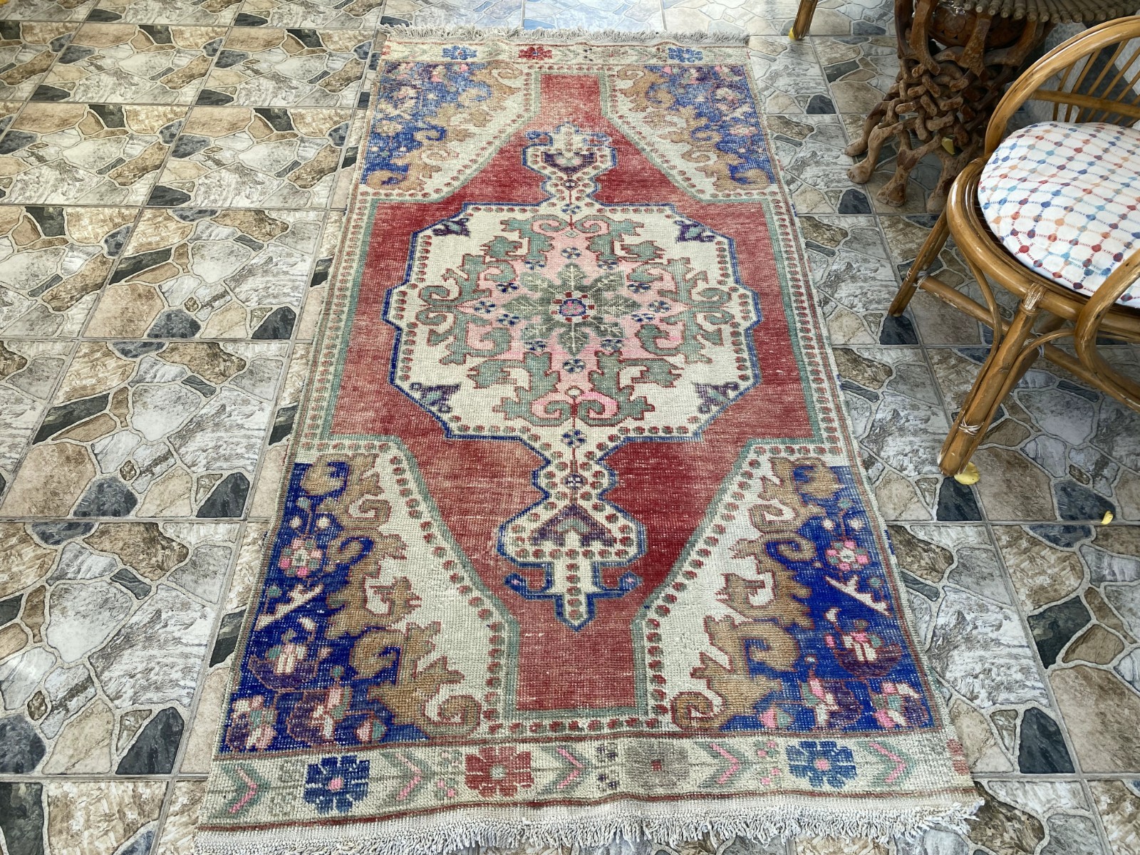 1970s Vintage Turkish Avanos Rug, Geometric Handmade Anatolian Tribal Carpet 3x7 gallery