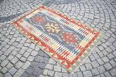 Vintage Turkish Kilim 3’5 x 5’9 ft. Anatolian Nomadic Woven Wool Kilim Area Rug