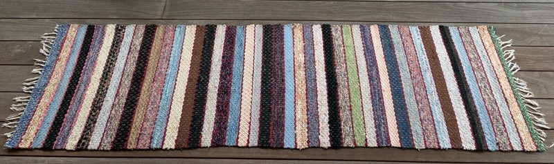 Scandinavian Style MCM Hand-knotted Rag Rug Pastels & Warm Stripes 93” x 25” gallery