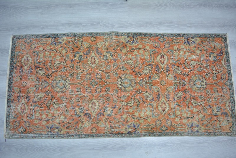 Red Floral Turkish Vintage Rug, 2.7x5.9ft, Red Antique Handmade Accent Rug, gallery