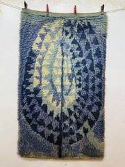 Vintage Beautiful Hand Knotted Swedish Scandinavian Rye Shag Wool Rug Carpet