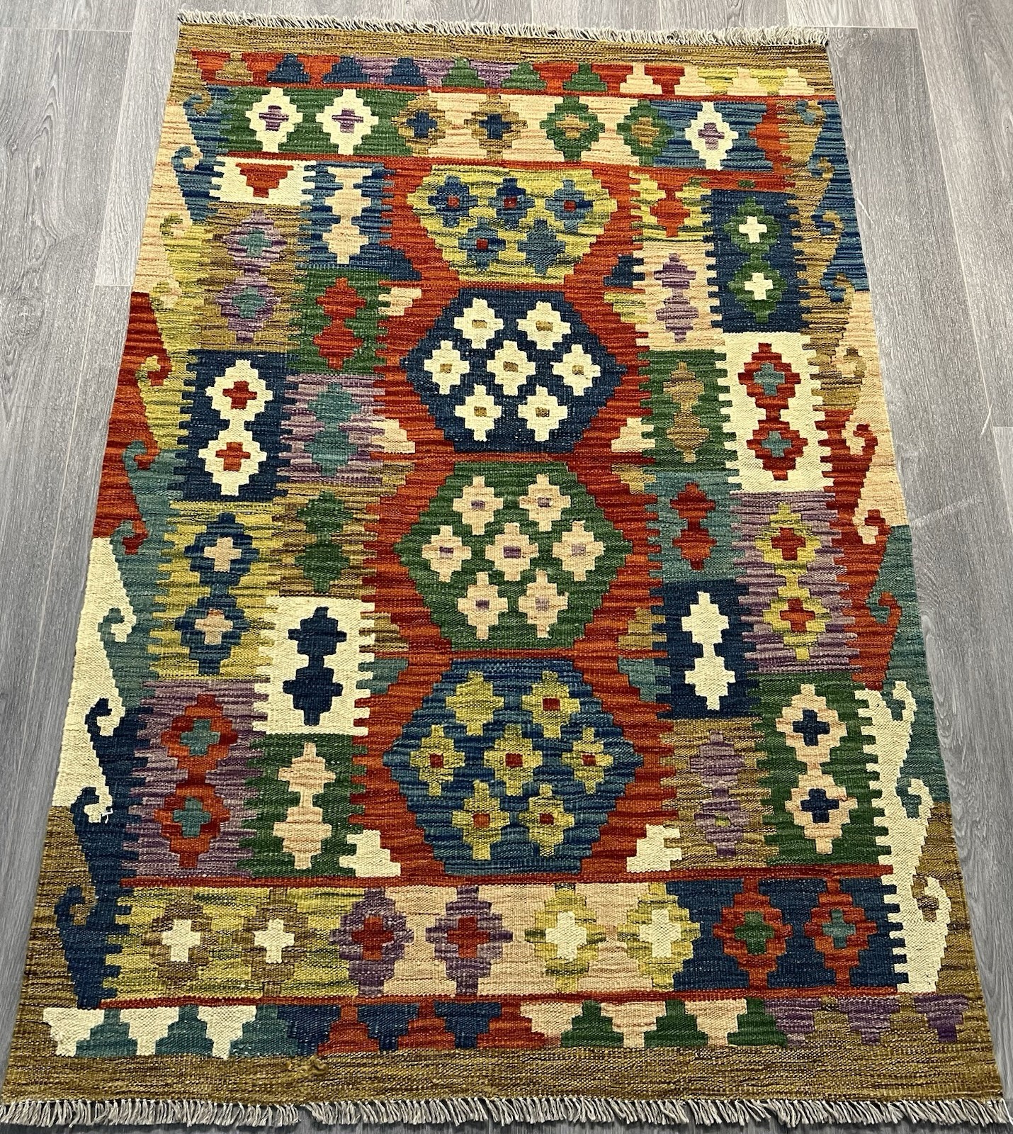 Vintage Kilim Traditional Hand Made Oriental Wool Kilim 5ftx3.2ft 146cmx98cm gallery