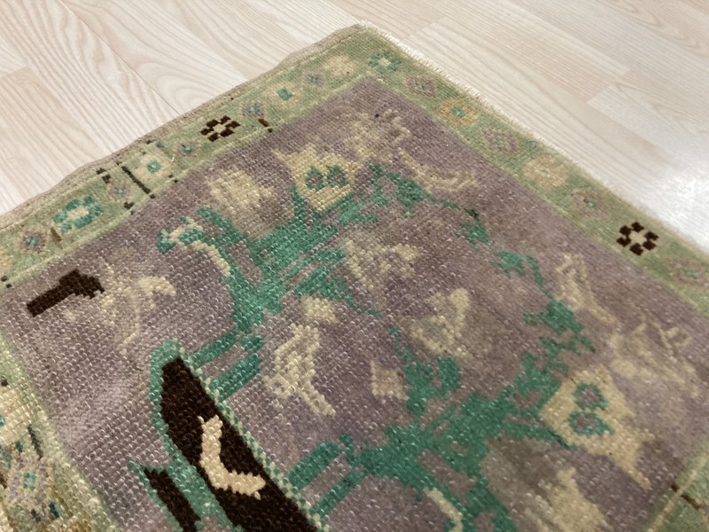 Purple rug, Vintage Turkish Rug, Square rug, Wool rug, Doormat rug, 1.4 x 1.5 ft gallery
