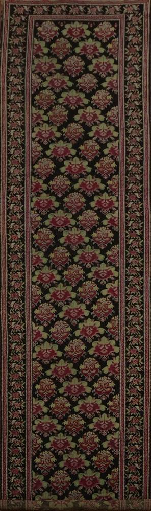 Antique Black Long Runner Rug 3x18 Handmade Wool Vegetable Dye Traditional Style