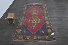 Oushak Turkish Vintage Rug 4×7 Kilim Rug Anatolian Handmade Boho Decor RED
