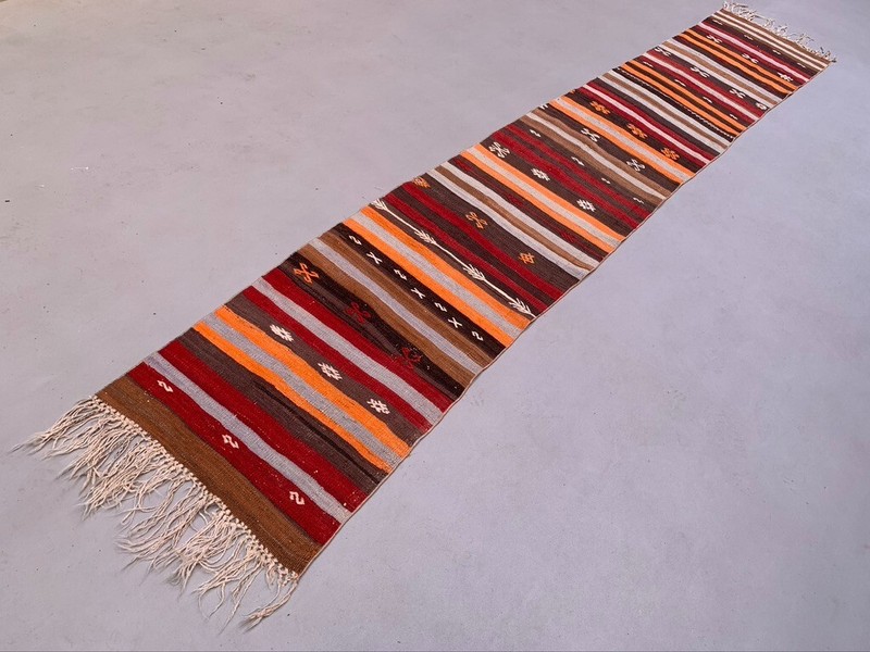 Old Turkish narrow Kilim Runner 410x63 cm shabby chic, vintage kelim gallery