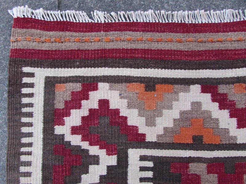 Vintage Traditional Hand Made Oriental Wool Red Brown Large Long kilim 278x105cm gallery