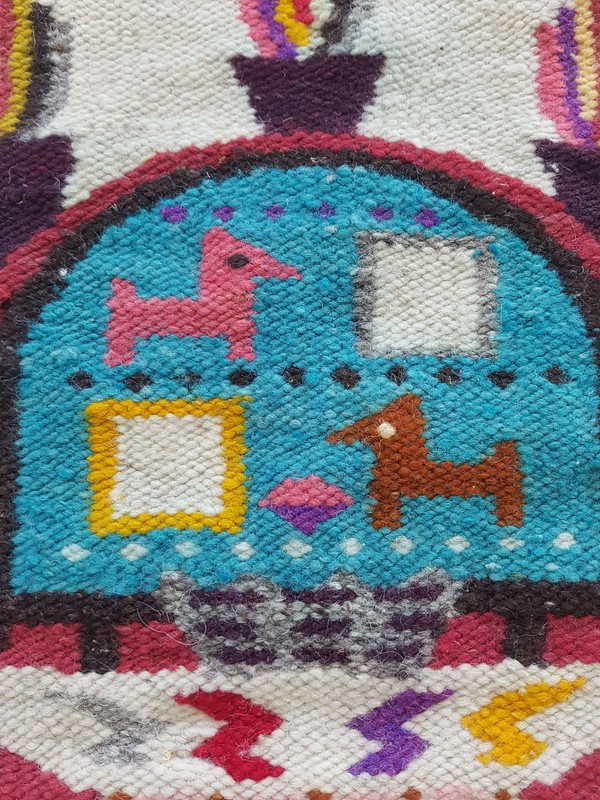 Vintage Handmade Cotacachi Peru Pictorial Multicolor Kilim Rug Carpet 132x66cm gallery