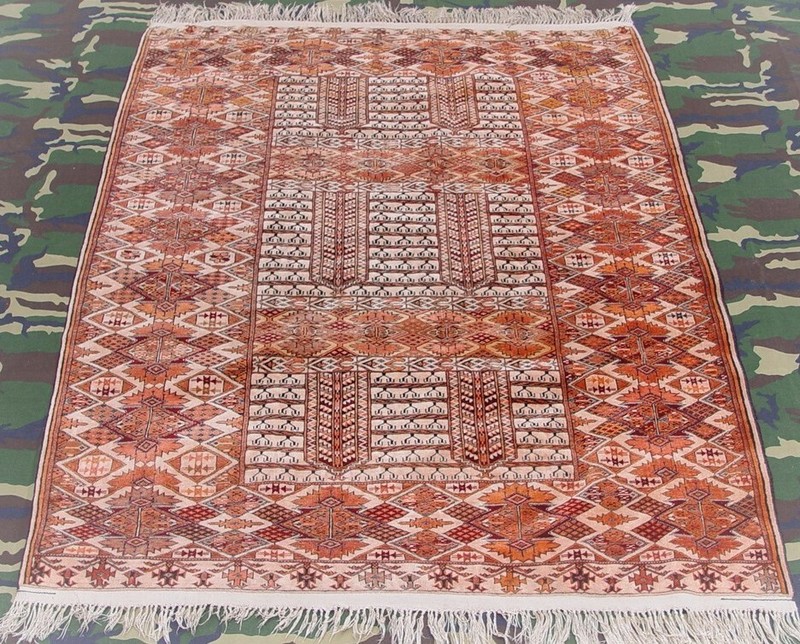 Vintage Turkmen Ensi Yomud Silk Foundation Handmade Wool Tribal Rug 4'6" x 6' gallery