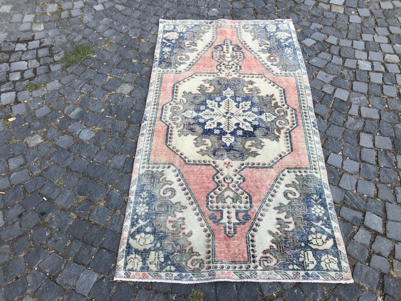 Bohemian Area Rug Handmade Wool Rug Turkish Vintage Traditional Rug 3,8 x 6,9 ft gallery