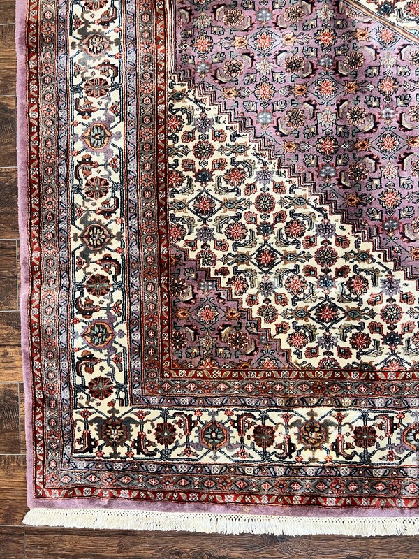 Indian Bidjar Rug 8x10 Purple Ivory Handmade Wool Vintage Fine Carpet Herati gallery