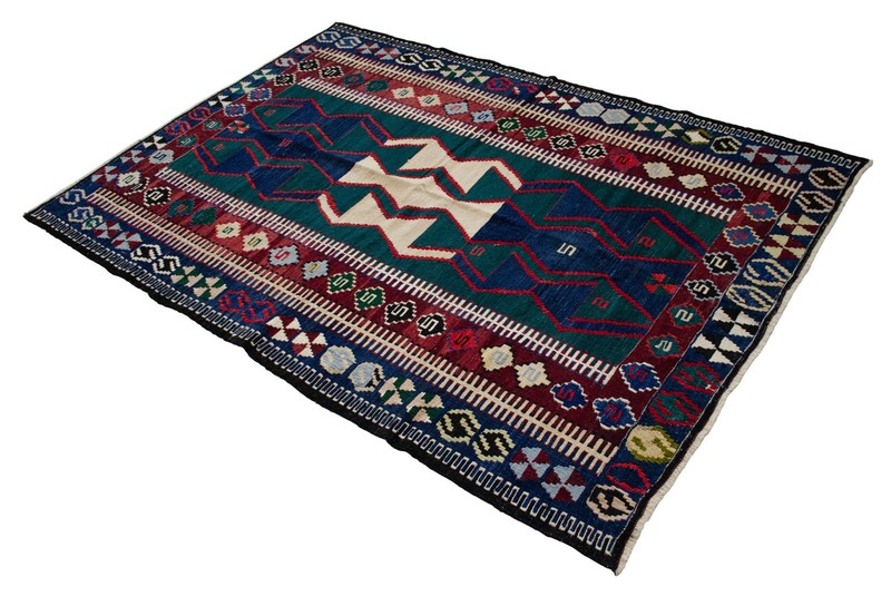 Rare Unused 1960s Turkish Kilim Rug 4'6"x6'7" | Natural Dyes Obruk Kilim Rug gallery