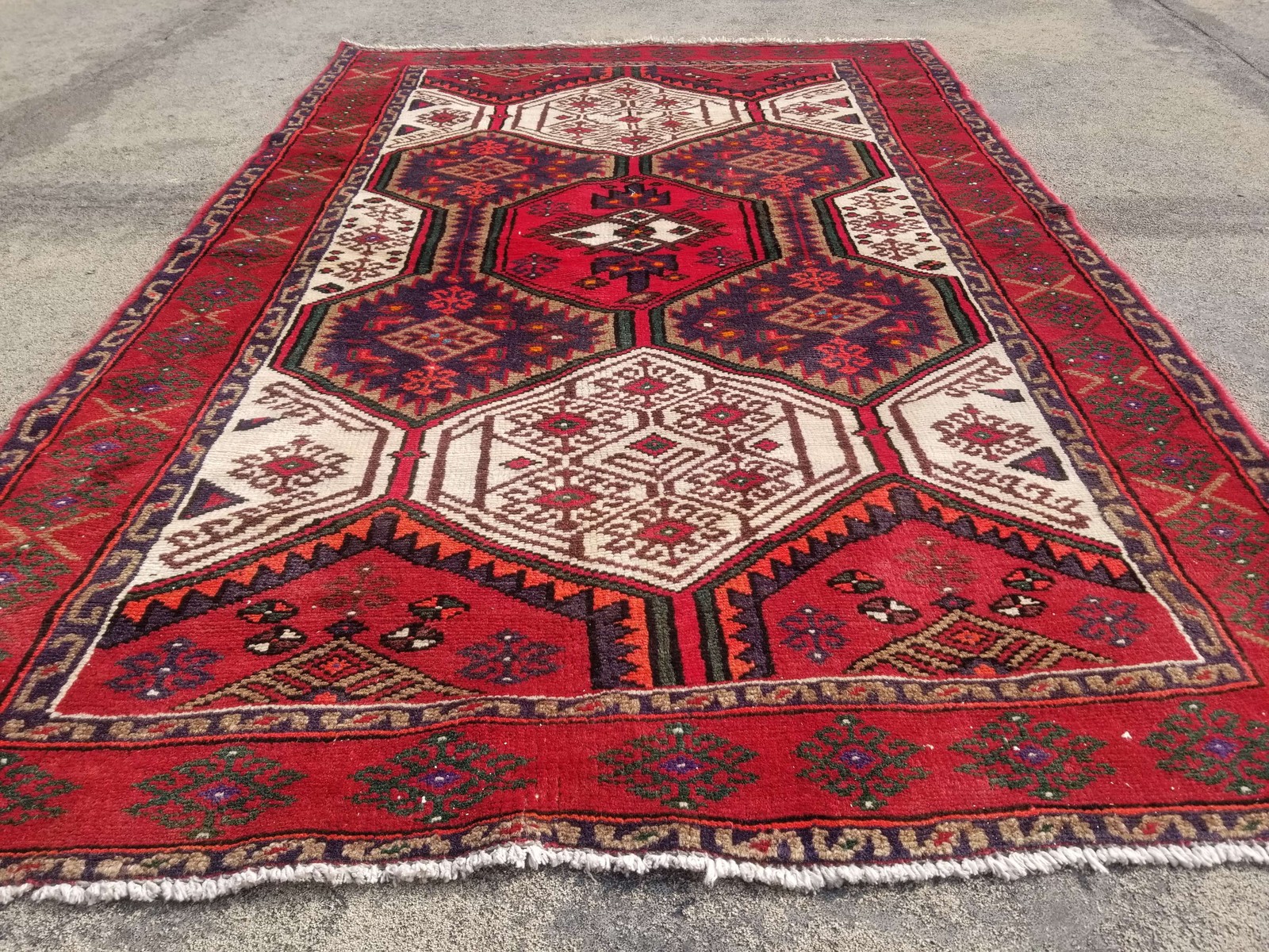 Distressed Authentic Hand Knotted Vintage Afghan Turkmen Wool Area Rug 5.7x3.9ft gallery